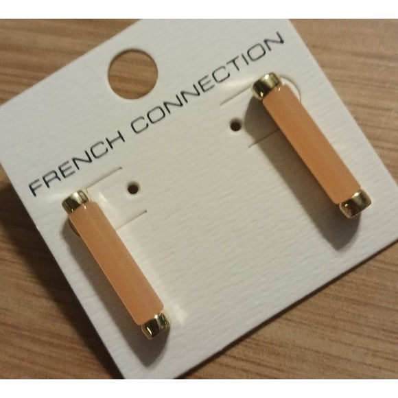 NEW French Connection Gold & Orange Acrylic Cylinder Bar Minimalist Earrings - Picture 1 of 5